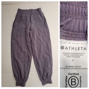 Athleta Savannah Joggers Sz 4 Pull On Stretch Tapered High Rise Lavender Purple